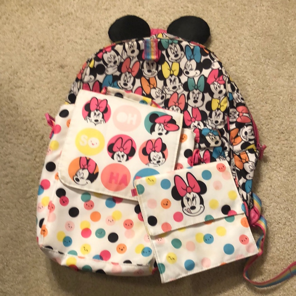 Rainbow Minnie Mouse backpack/lunch bag/snack bag